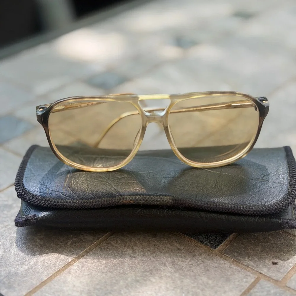 Clearvision Aviator Style Tinted Glasses Mens L 145mm Tan Amber Vtg Grandpa Core